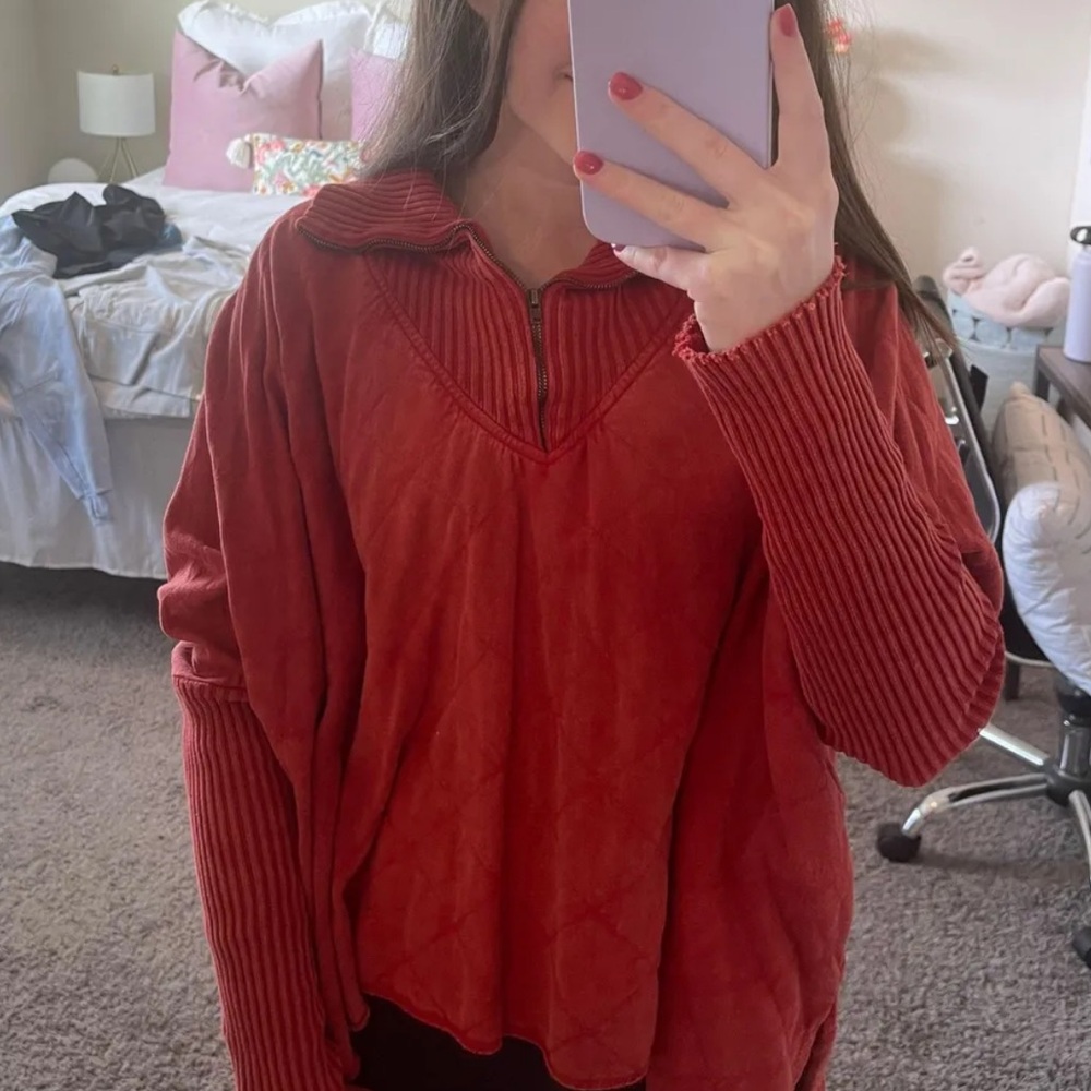 Free People Red Quarter Zip